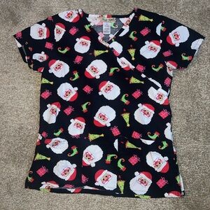 Santa Holiday Christmas Women’s Scrubs Top- Comfy Cotton size XS